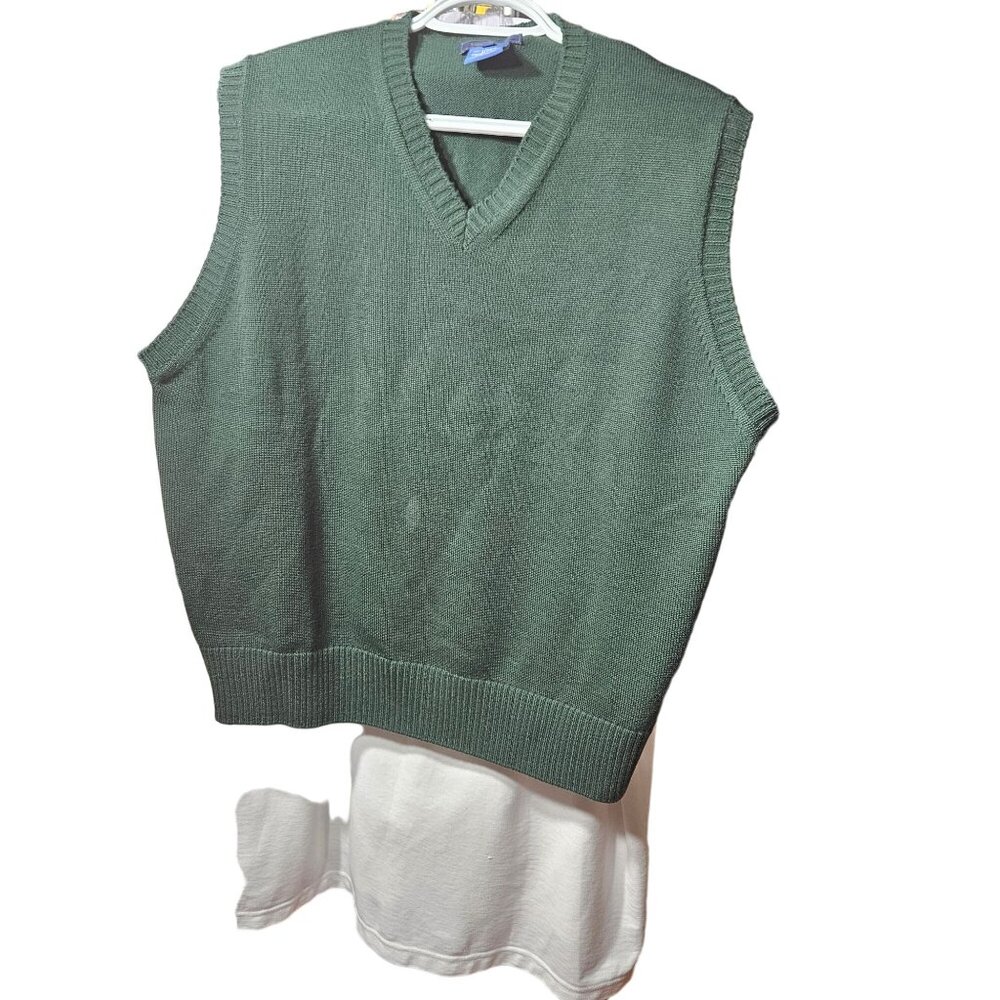 Faconnable Green Merino Wool V-Neck Sweater Vest Size M